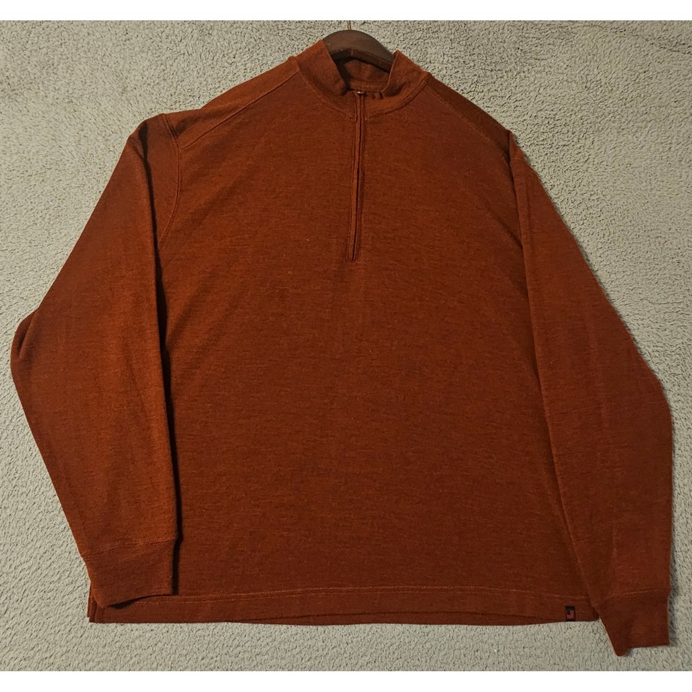 Woolrich Mens Merino Wool Blend Quarter Zip Pullover Baselayer Brick Red Large